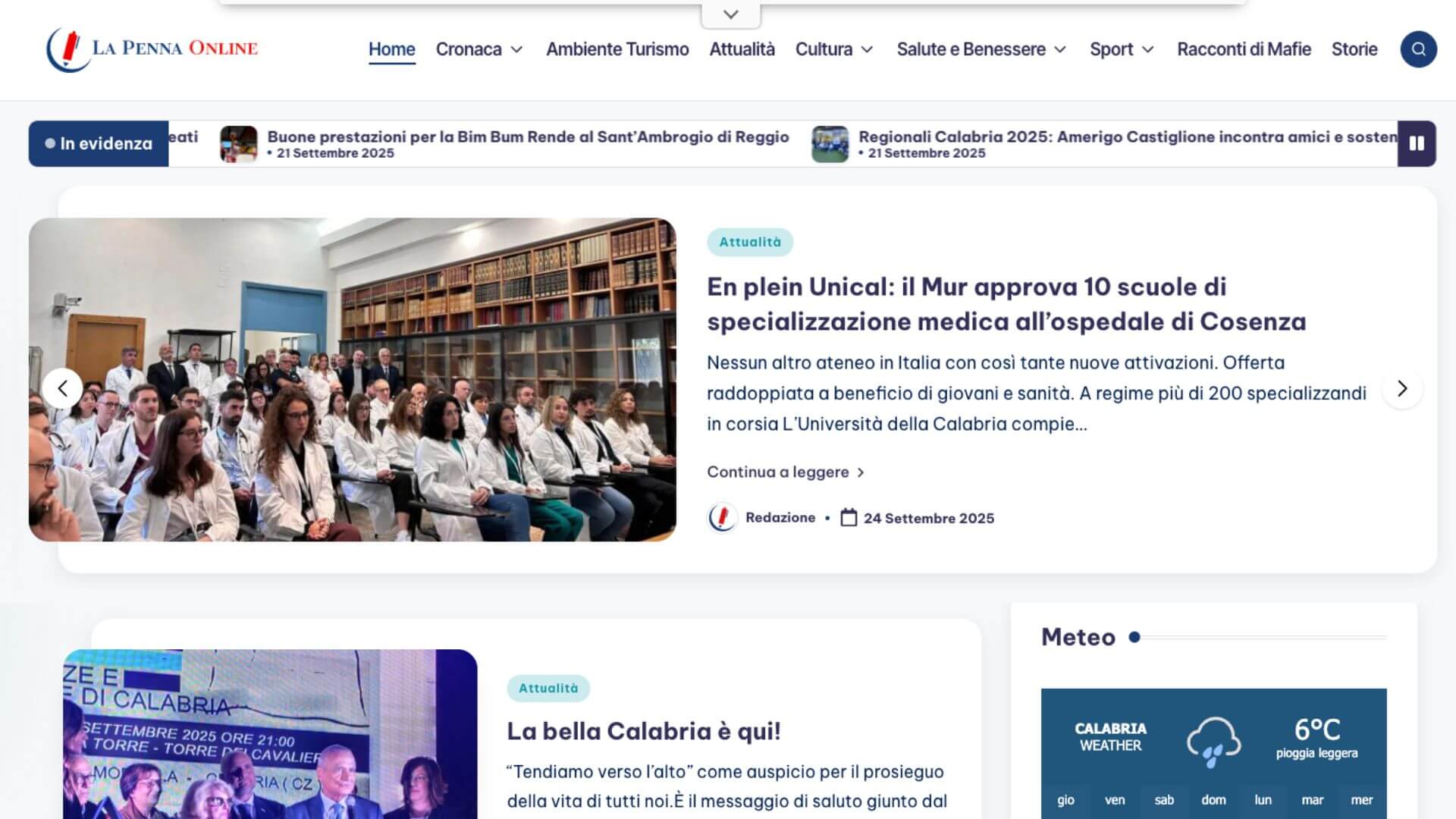 Homepage del sito web La Penna Online