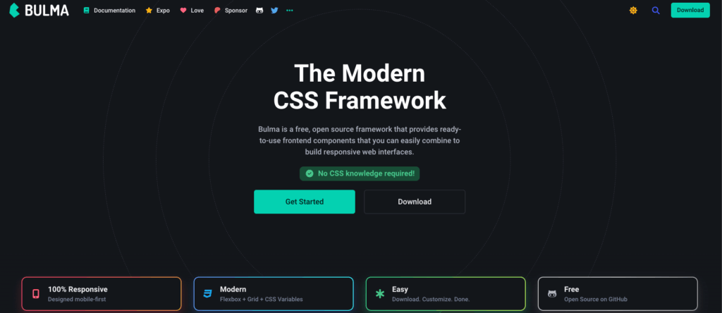 Homepage del framework CSS Bulma