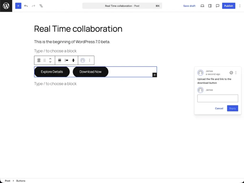 Real time collaboration in WordPress 7.0 beta 1