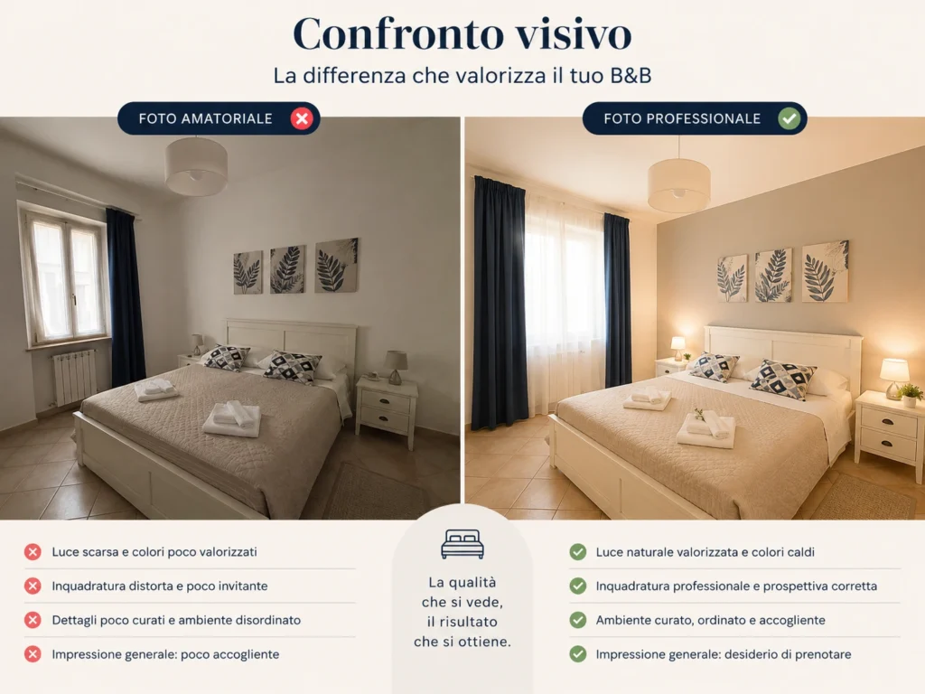 Confronto visivo tra foto amatoriale e foto professionale della stessa camera