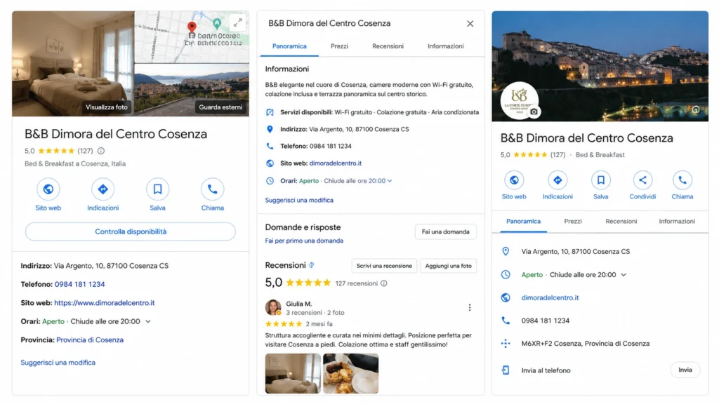Google Business Profile B&B Cosenza Calabria